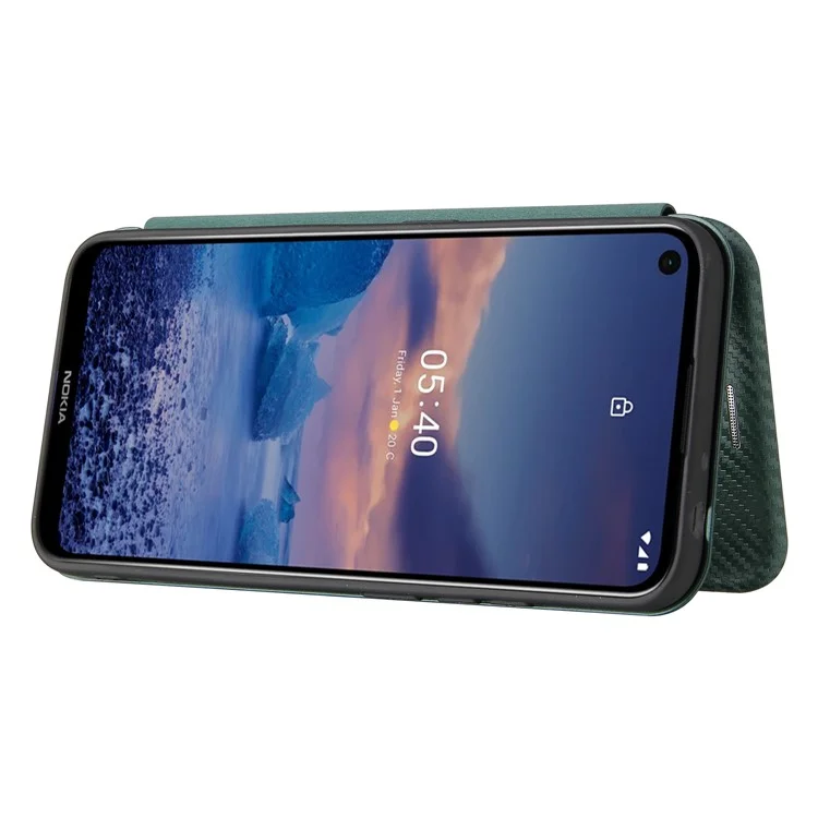 Carbon Fiber Texture Stand Cover for Nokia 5.4 Auto-absorbed Leather Case - Green
