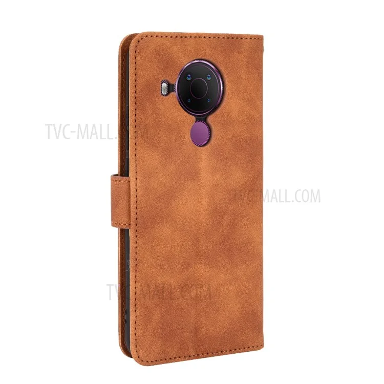 Skin-touch Protective Leather Flip Shell for Nokia 5.4 Wallet Stand Cover - Brown