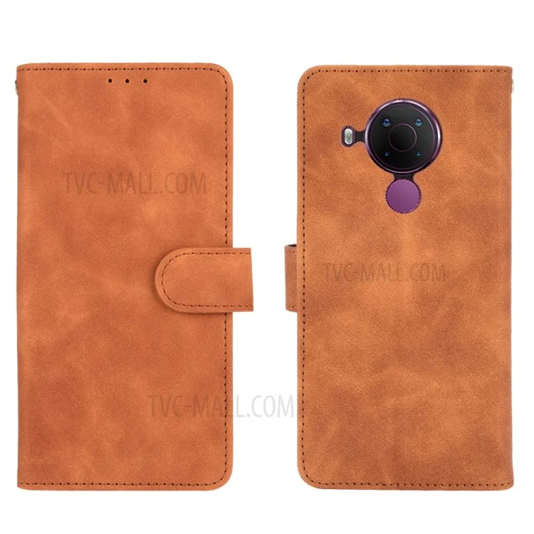 Skin-touch Protective Leather Flip Shell for Nokia 5.4 Wallet Stand Cover - Brown