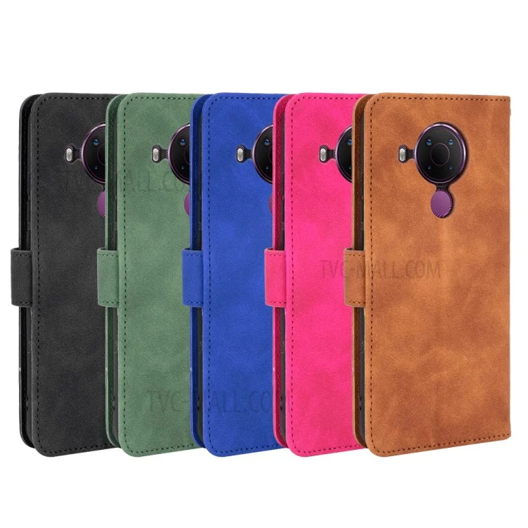 Skin-touch Protective Leather Flip Shell for Nokia 5.4 Wallet Stand Cover - Brown