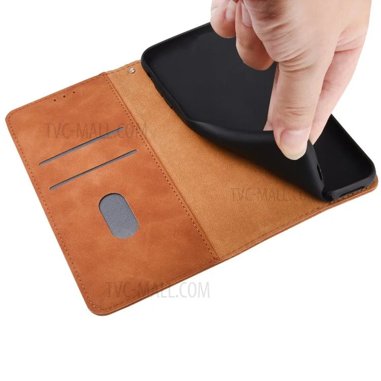 Skin-touch Protective Leather Flip Shell for Nokia 5.4 Wallet Stand Cover - Brown