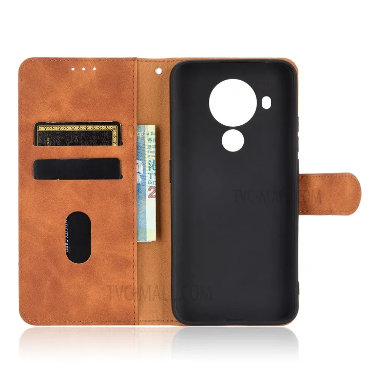 Skin-touch Protective Leather Flip Shell for Nokia 5.4 Wallet Stand Cover - Brown