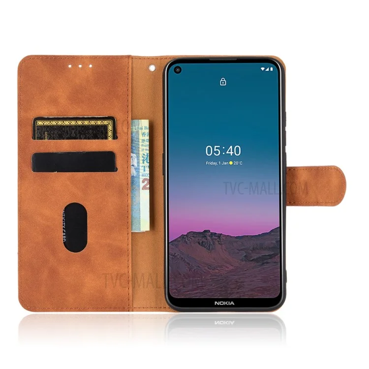 Skin-touch Protective Leather Flip Shell for Nokia 5.4 Wallet Stand Cover - Brown