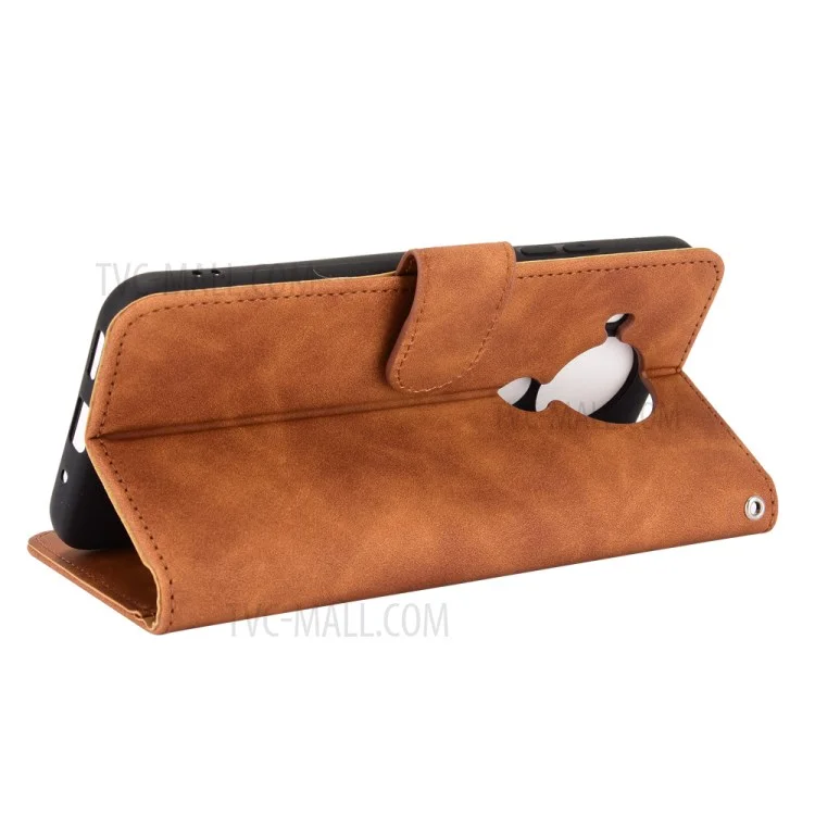 Skin-touch Protective Leather Flip Shell for Nokia 5.4 Wallet Stand Cover - Brown