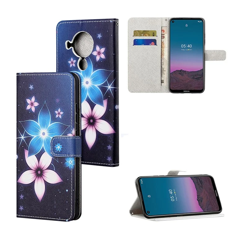 Pattern Printing for Nokia 5.4 Cross Texture Leather Wallet Case with Lanyard - Flower