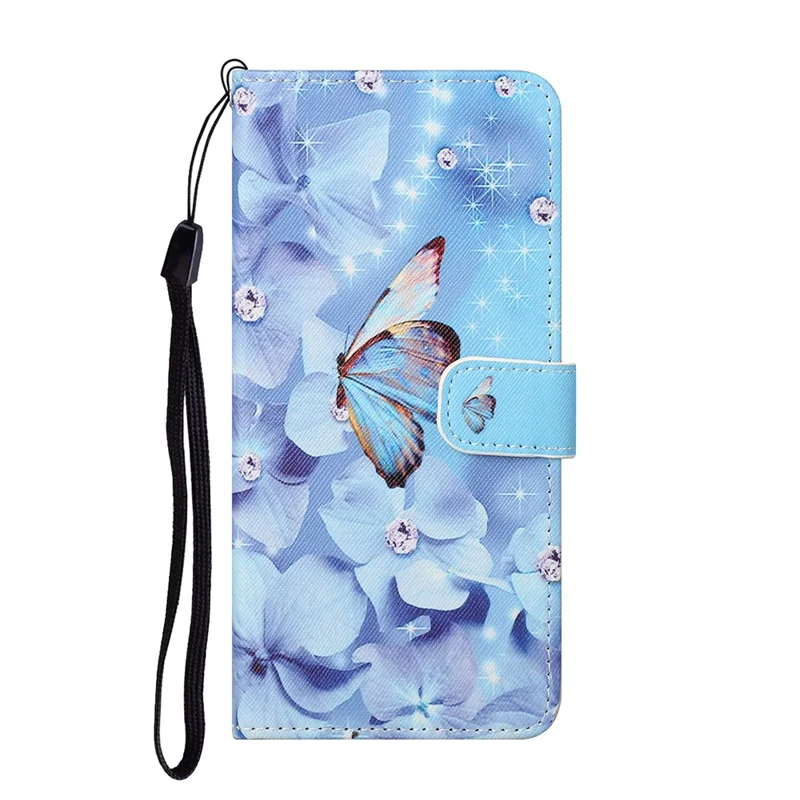 Pattern Printing for Nokia 5.4 Cross Texture Leather Wallet Case with Lanyard - Butterfly and Flowers