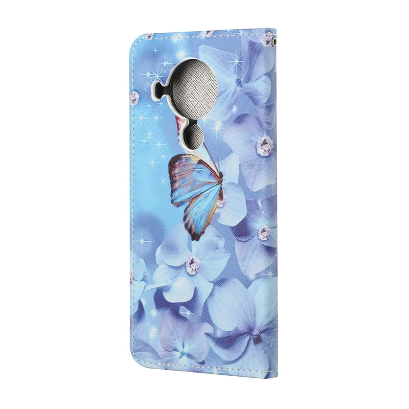 Pattern Printing for Nokia 5.4 Cross Texture Leather Wallet Case with Lanyard - Butterfly and Flowers