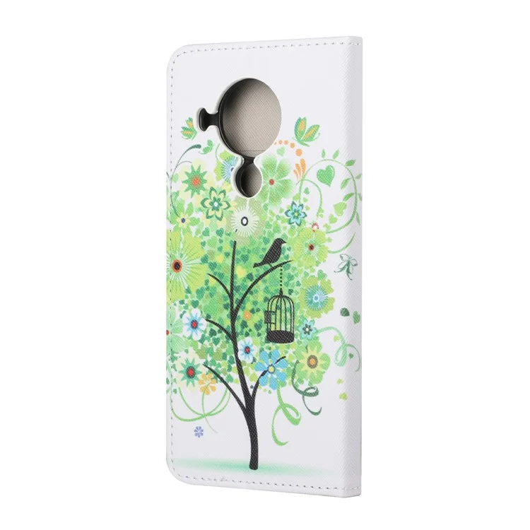 Impresión de Patrones Textura Cruzada Capas de Cuero Para Nokia 5.4 Case de Stand de Billetera - Árbol Verde