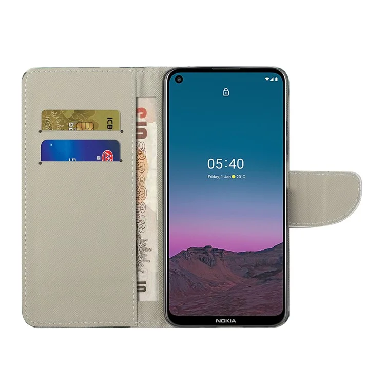 Impresión de Patrones Textura Cruzada Capas de Cuero Para Nokia 5.4 Case de Stand de Billetera - Árbol Verde