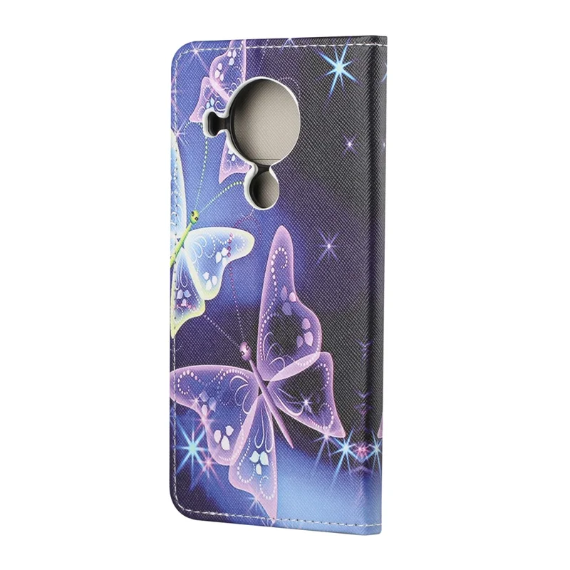 Pattern Printing Cross Texture Leather Shell for Nokia 5.4 Wallet Stand Case - Purple Butterfly