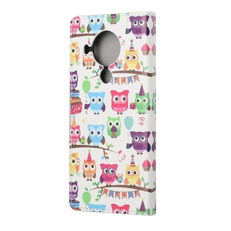 Beskyttende omslag til Nokia 5.4 med wallet, mønstertrykt læder til telefon - Sjove ugler