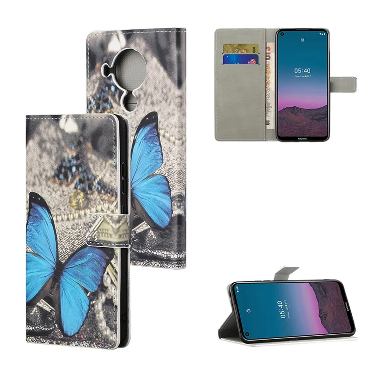 Protective Cover for Nokia 5.4 Wallet Pattern Printing Leather Phone Shell - Blue Butterfly