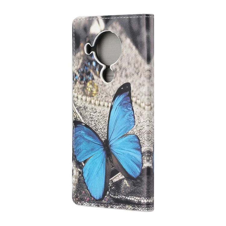 Couverture De Protection Pour Nokia 5.4 Portefeuille Portefeuille Impression De La Coquille De Téléphone En Cuir - Papillon Bleu