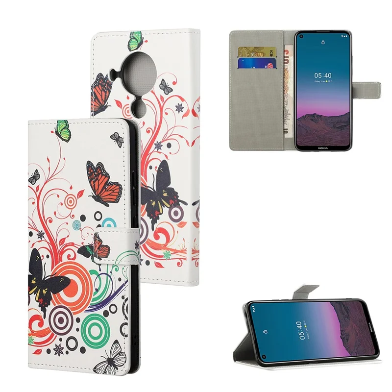 Protective Cover for Nokia 5.4 Wallet Pattern Printing Leather Phone Shell - Bubble and Butterfly