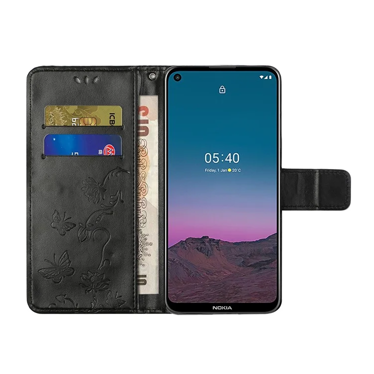 Impressão da Carteira de Couro de Borboleta Com Borboleta Tampa do Telefone Para Nokia 5.4 - Preto