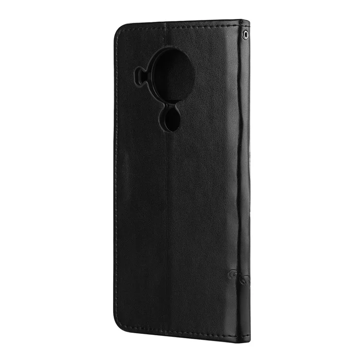 Imprint Butterfly Flower Leather Wallet Stand Phone Cover for Nokia 5.4 - Black
