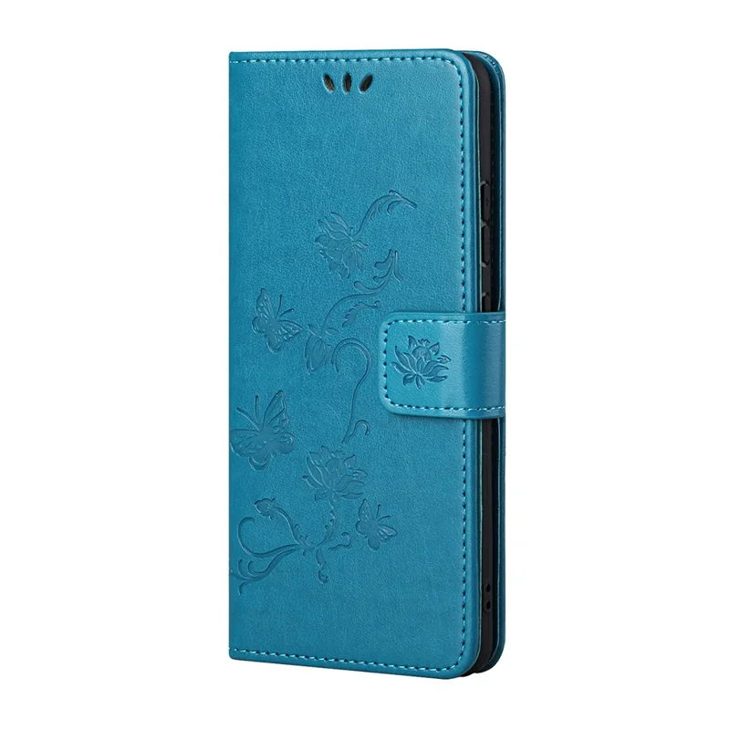 Imprint Butterfly Flower Leather Wallet Stand Phone Cover for Nokia 5.4 - Blue