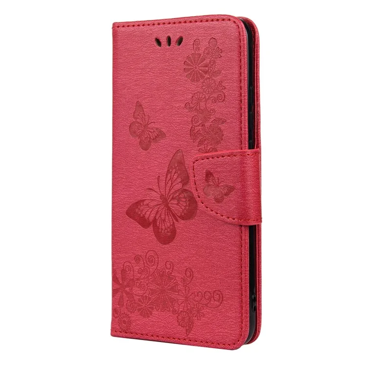 Imprinted Butterflies Flower Leather Wallet Stand Case for Nokia 5.4 - Red