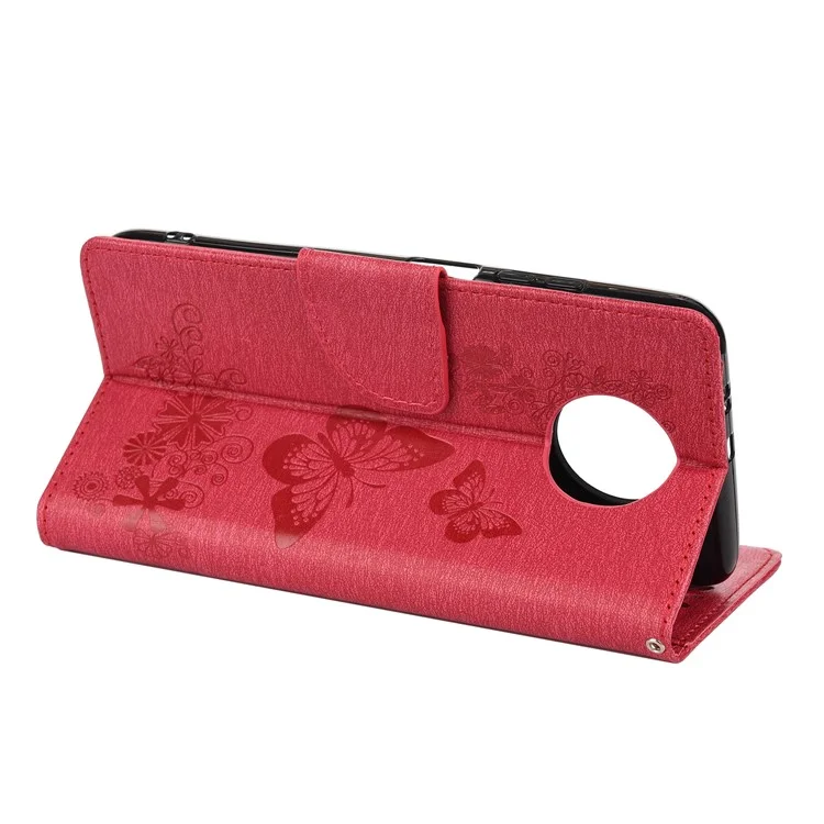 Imprinted Butterflies Flower Leather Wallet Stand Case for Nokia 5.4 - Red