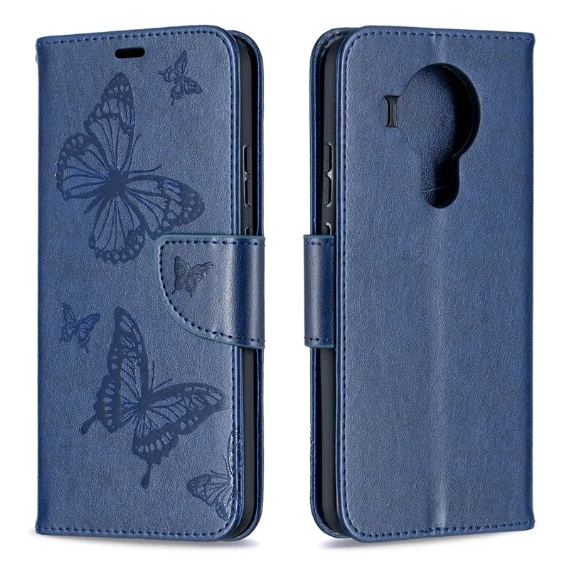 Magnetic Clasp Butterfly Imprinting Leather Wallet Case for Nokia 5.4 - Blue