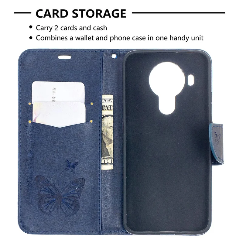 Magnetic Clasp Butterfly Imprinting Leather Wallet Case for Nokia 5.4 - Blue