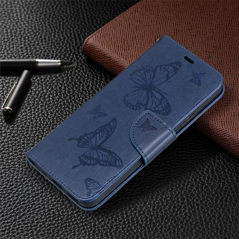 Magnetic Clasp Butterfly Imprinting Leather Wallet Case for Nokia 5.4 - Blue