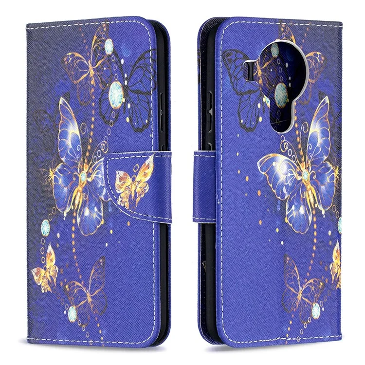 Wallet Stand Design Pattern Printing Leather Case for Nokia 5.4 - Gold Butterfly