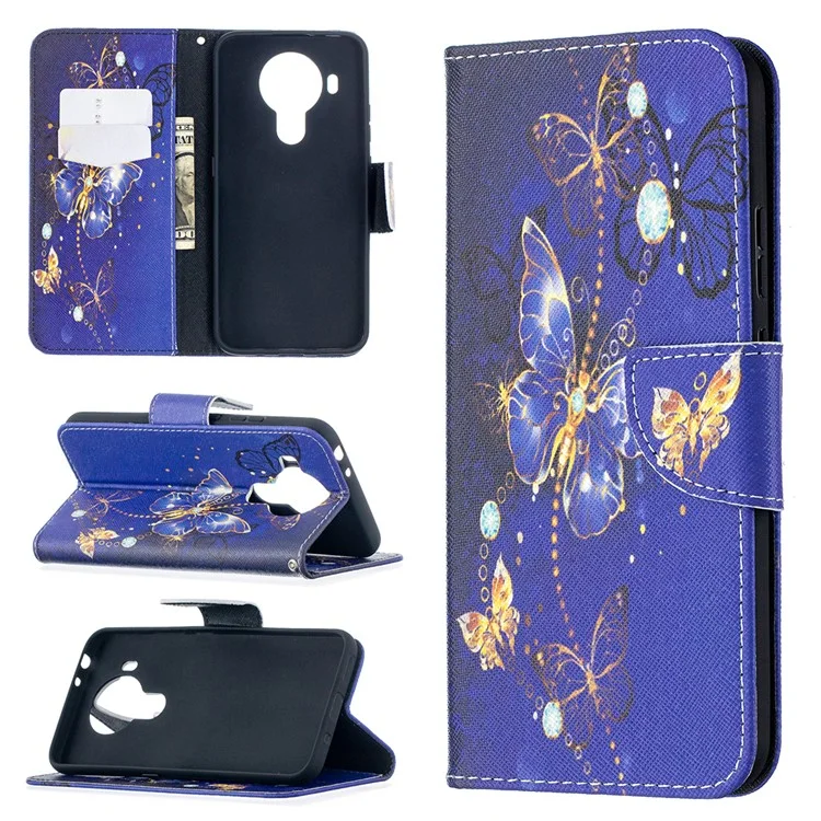 Wallet Stand Design Pattern Printing Leather Case for Nokia 5.4 - Gold Butterfly