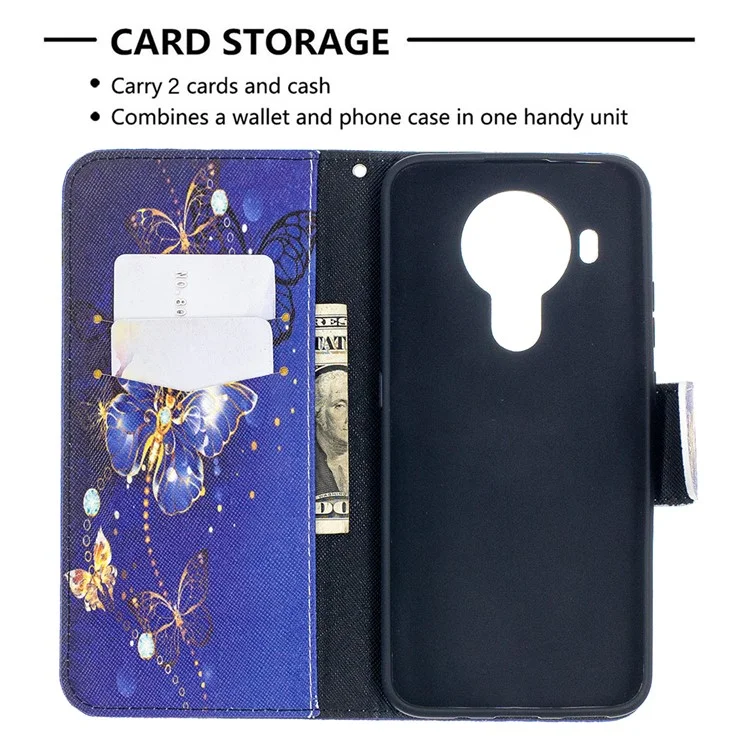 Wallet Stand Design Pattern Printing Leather Case for Nokia 5.4 - Gold Butterfly