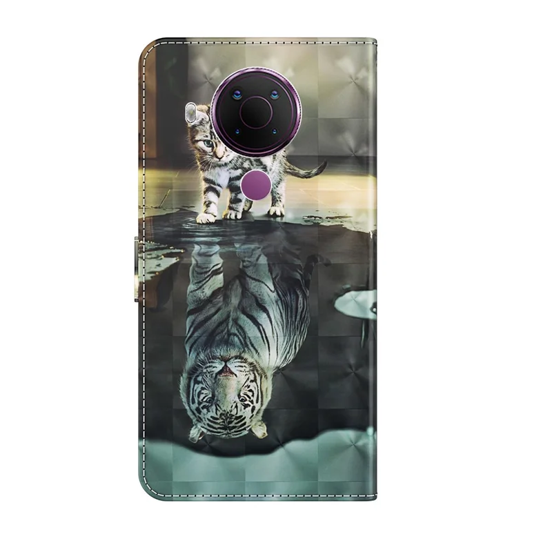 Pattern Printing Wallet Stand PU Leather Phone Case Shell for Nokia 5.4 - Cat and Tiger