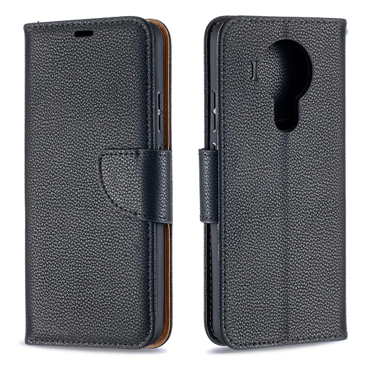 Litchi Surface with Wallet Leather Stand Case for Nokia 5.4 - Black