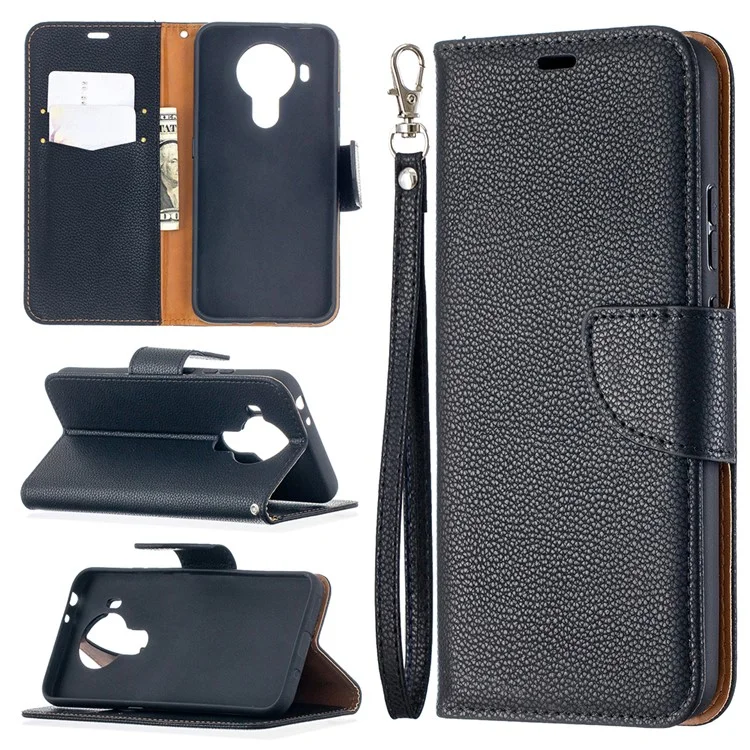 Litchi Surface with Wallet Leather Stand Case for Nokia 5.4 - Black