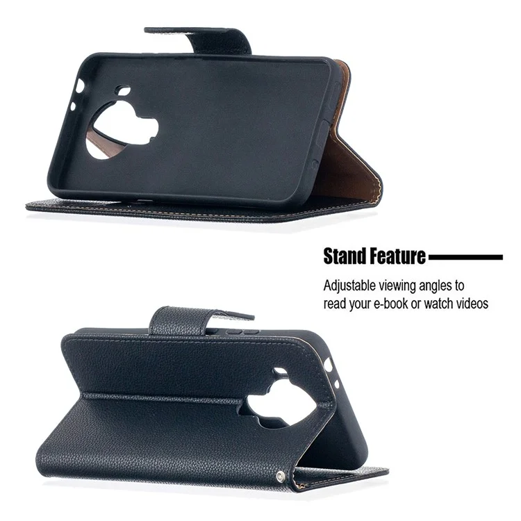 Litchi Surface with Wallet Leather Stand Case for Nokia 5.4 - Black