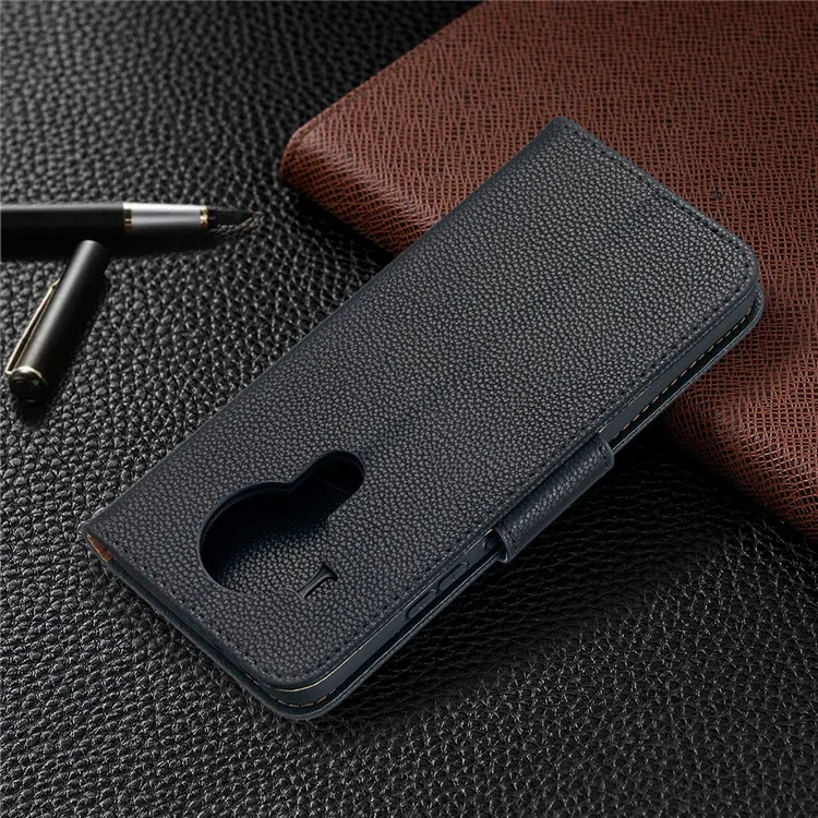 Litchi Surface with Wallet Leather Stand Case for Nokia 5.4 - Black