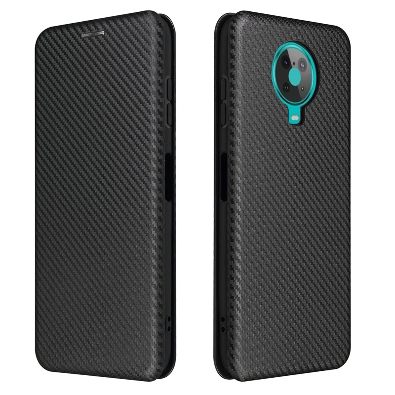 Custodia per porta carte di credito in fibra di carbonio anti-graffio con texture assorbente per Nokia 6.3 / G10 / G20 - Nero