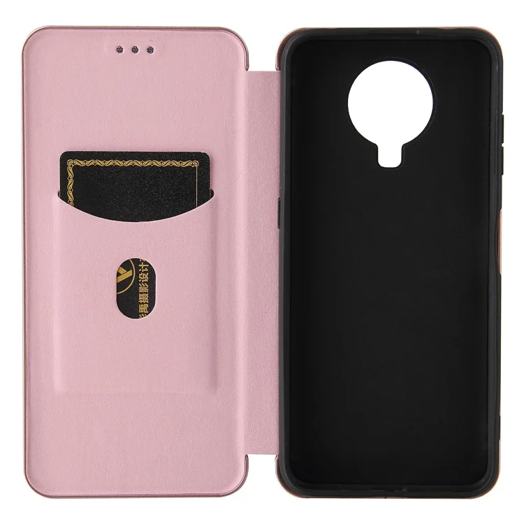 Anti-Scratch Carbon Fiber Texture Auto-absorbed Card Holder Cover Case for Nokia 6.3 / G10 / G20 - Rose Gold