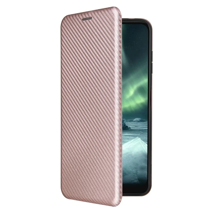 Anti-Scratch Carbon Fiber Texture Auto-absorbed Card Holder Cover Case for Nokia 6.3 / G10 / G20 - Rose Gold