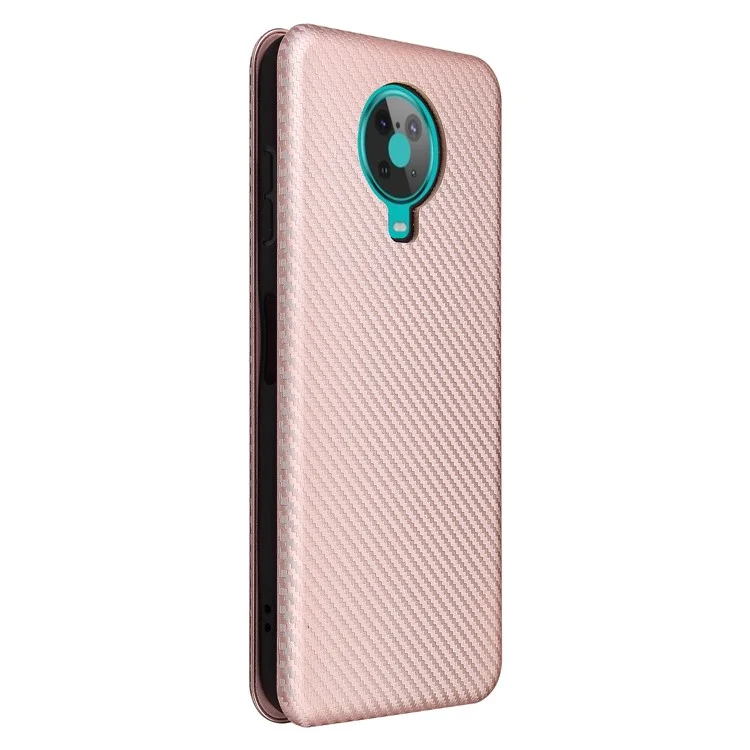 Anti-Scratch Carbon Fiber Texture Auto-absorbed Card Holder Cover Case for Nokia 6.3 / G10 / G20 - Rose Gold