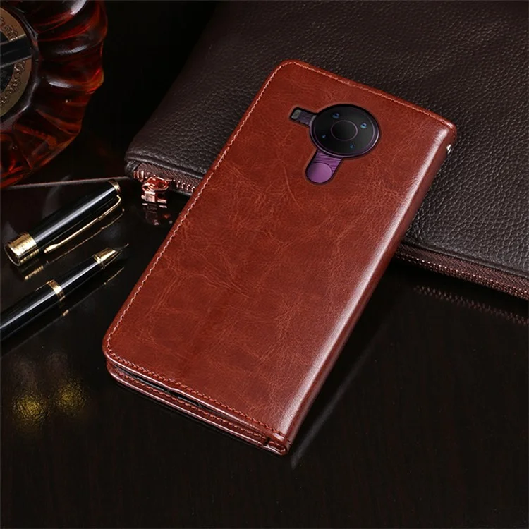 IDEWEI Wallet Design Crazy Horse Texture Leather Mobile Casing for Nokia 5.4 - Black