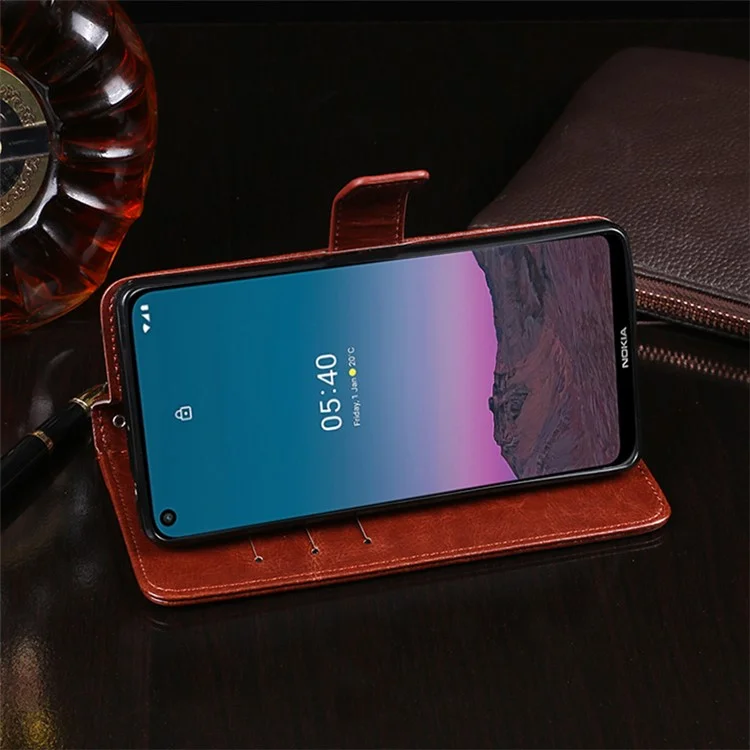 IDEWEI Wallet Design Crazy Horse Texture Leather Mobile Casing for Nokia 5.4 - Black