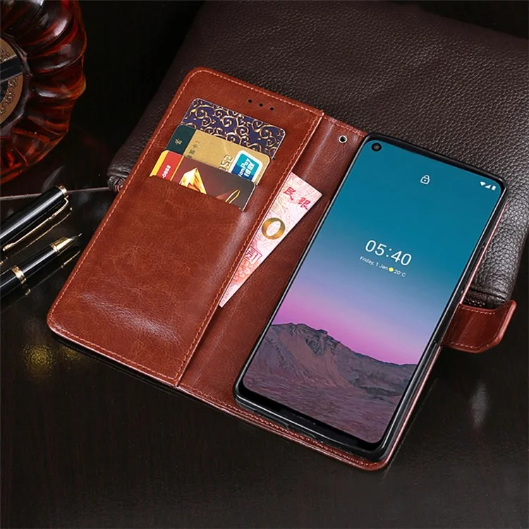 IDEWEI Wallet Design Crazy Horse Texture Leather Mobile Casing for Nokia 5.4 - Black