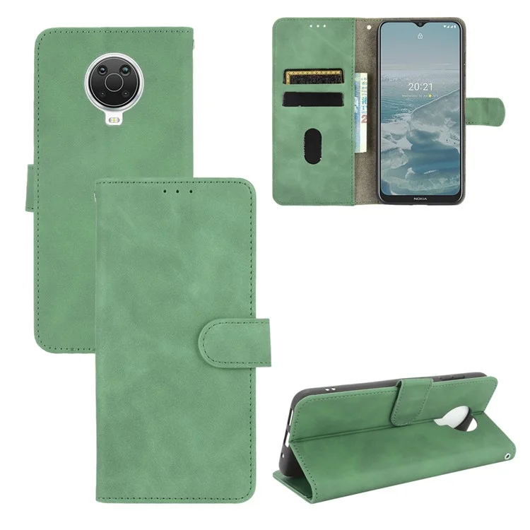 Skin-touch Feeling Leather Wallet Case for Nokia 6.3 / G10 / G20 Phone Cover with Supporting Stand - Green