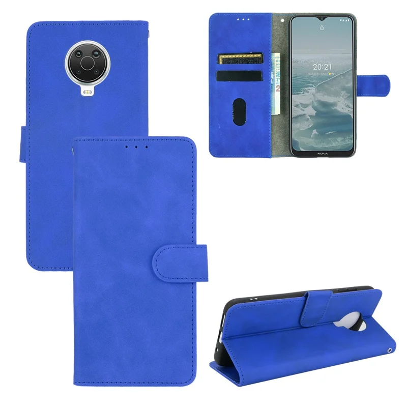 Skin-touch Feeling Leather Wallet Case for Nokia 6.3 / G10 / G20 Phone Cover with Supporting Stand - Blue