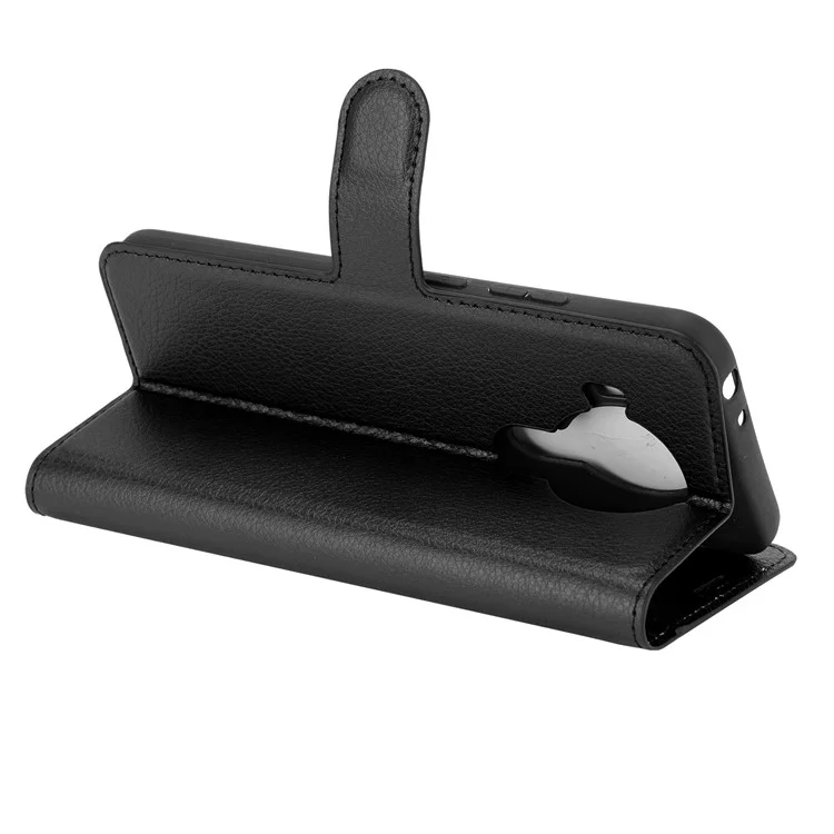 Litchi Skin Leather Wallet Case for Nokia 5.4 Mobile Phone Stand Cover - Black