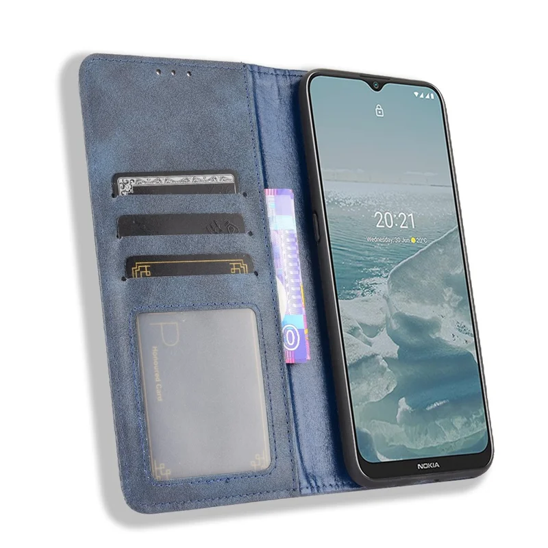 Capa de telefone estilo vintage com carteira e suporte magnético Capa de couro para Nokia G10/G20/6.3 - Azul