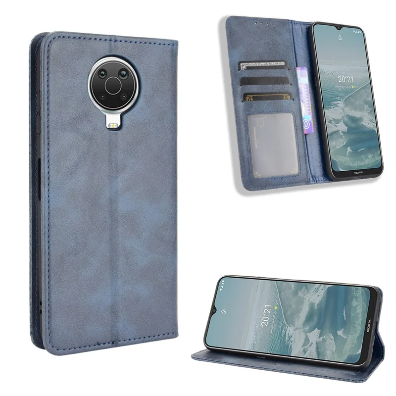 Capa de telefone estilo vintage com carteira e suporte magnético Capa de couro para Nokia G10/G20/6.3 - Azul