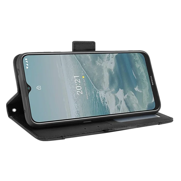 Wallet Design Multiple Card Slots Stand Leather Phone Case für Nokia G20 / Nokia G10 / Nokia 6.3 - Schwarz