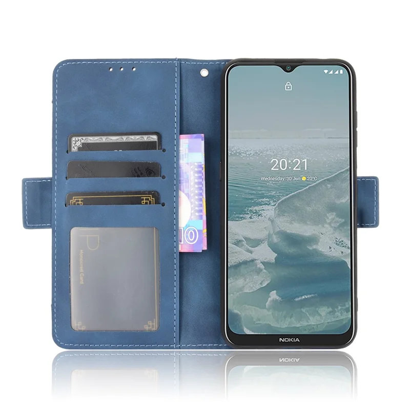 جراب جلد بتصميم محفظة مع فتحات متعددة للبطاقات وحامل قابل للفصل لهاتف Nokia G20 / Nokia G10 / Nokia 6.3 - أزرق