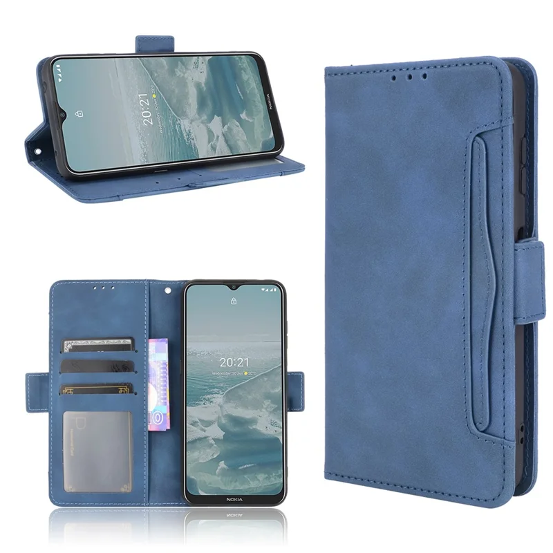 جراب جلد بتصميم محفظة مع فتحات متعددة للبطاقات وحامل قابل للفصل لهاتف Nokia G20 / Nokia G10 / Nokia 6.3 - أزرق