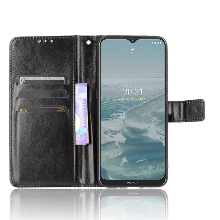 Crazy Horse Skin with Wallet Stand Leather Shell with Strap for Nokia G20/G10/6.3 - Black